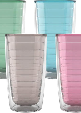 Tervis Clear & Colorful Tabletop - Bayou View Collection Made in USA Double Walled Insulated Tumbler Travel Cup Keeps Drinks Cold & Hot, 16oz - 4pk, Assorted Pastels