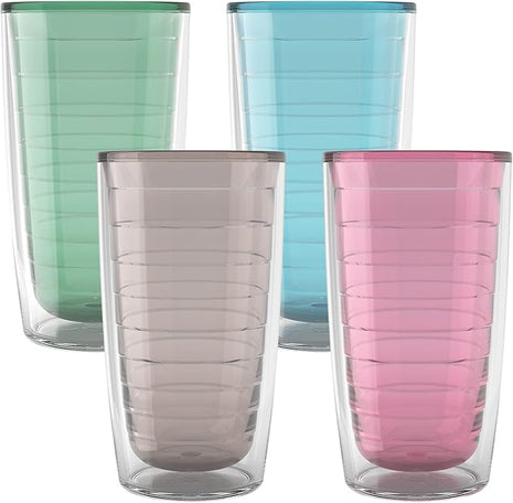 Tervis Clear & Colorful Tabletop - Bayou View Collection Made in USA Double Walled Insulated Tumbler Travel Cup Keeps Drinks Cold & Hot, 16oz - 4pk, Assorted Pastels