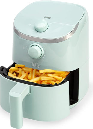 Tasty Personal Air Fryer, Healthier Meals in Minutes, Adjustable Temp Control up to 400°F, Easy-to-Use Design, Nonstick Basket and Tray Made without PFAS, PFOA, PFOS & PTFE, 900 Watts, 2-Quart, Aqua