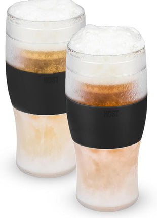 Host FREEZE Beer Glasses, Frozen Beer Mugs, Freezable Pint Glass Set, Insulated Pint Glass to Keep Your Drinks Cold, Double Walled Insulated Glasses, Tumbler for Iced Coffee, 16oz, Set of 2, Black