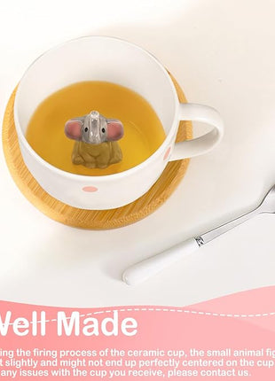 White Elephant Gifts for Adults Cute Elephant Mug with 3D elephant Inside Kawaii Ceramic Coffee Mug Tea Cup with Lid Spoon Friendship Birthday Christmas Gifts for Women Men Sisters Friend Coworkers