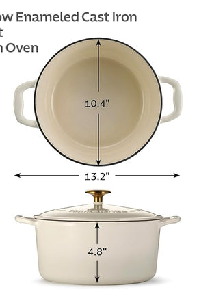 Tramontina Bestow Enameled Cast Iron Dutch Oven Pot with Lid, Round 5.5-quart, Latte with Gold Knob