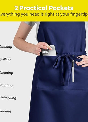 ROTANET Extra Large Apron for Men Adjustable Bib Aprons with 2 Pockets Cooking Kitchen Women Chef Water & Oil Resistant