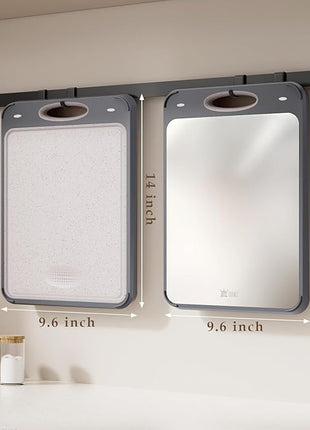 GUANCI Cutting Board for Kitchen Double Sided 304 Stainless Steel Chopping Board Food-Grade Stainless Steel and Wheat Straw PP Samll Size 14’’×9.6’’ Easy to Clean