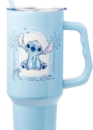 Silver Buffalo Disney Lilo & Stitch Minimalistic Design Ocean & Tropical Stainless Steel Tumbler with Handle and Straw, Fits in Standard Cup Holder, 40 Ounces (Pack of 12)