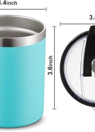 MEWAY 12 oz Lowball, Tumbler Stainless Steel Double Wall Vacuum Insulated Mug with Straw and Lid, Cleaning Brush ，Durable Powder Coated Insulated Coffee Cup for Cold & Hot Drinks (Light Blue,4 pack)