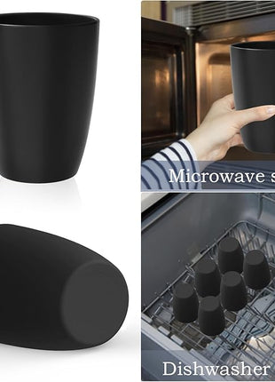 Homienly Wheat Straw Cups, 20 OZ Drinking Cups Set of 6, Plastic Cups Reusable, Stackable Kitchen Cups Set, Dishwasher Safe Water Glasses, Unbreakable Drinking Glasses for Camping, Traveling - Black