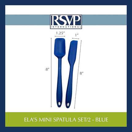RSVP International Ela's Favorite Silicone Spatula, Blue, 8" | BPA-Free Silicone | Scrape Batters, Flip Eggs, Ice Cakes, & More | Dishwasher Safe & Heat Resistant | Cooking, Baking & More