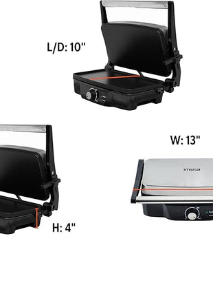 IMUSA Stainless Steel Panini Press Electric with Adjustable Temperature Settings and Nonstick Plates, 1200W