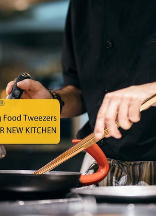 JETKONG 2 Pcs 12-Inch Kitchen Tweezers Cooking Tweezer Tongs Stainless Steel Long Food Tweezers (Rose Gold)