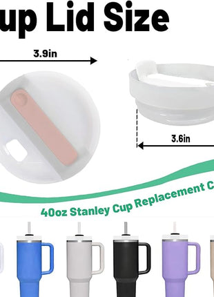 40 OZ Tumbler Lid Replacement - 2 Pack Spill Proof Covers for Stanley Travel Tumbler (Opaque - Rose Quartz)