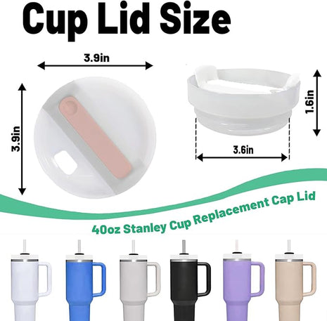 40 OZ Tumbler Lid Replacement - 2 Pack Spill Proof Covers for Stanley Travel Tumbler (Opaque - Rose Quartz)