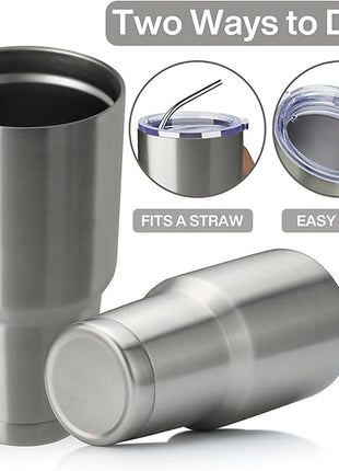 MEWAY 30oz Insulated Tumbler With Lids and Straws,Stainless Steel Double Vacuum Coffee Tumbler Cup, Brush, Durable Powder Coated Coffee Cup for Cold & Hot Drinks, Office, Travel(Silver,12 PACK)