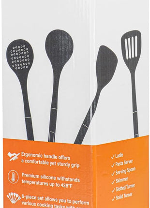 Restaurantware-Met Lux Kitchen Utensil Set, 1 Silicone Utensil Set - Consists 6 Pieces, High-Heat Tolerance, Dark Gray Silicone Kitchen Utensils, For No-Stick Cookware