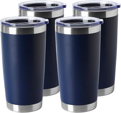 HASLE OUTFITTERS 20oz Stainless Steel Tumblers Bulk, Insulated Travel Cup with Lid, Double Wall Vacuum Coffee Mug for Cold & Hot Drinks 4 Pack, Navy