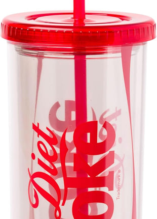 Silver Buffalo Coca Cola Diet Coke Plastic Tall Cold Cup with Lid and Straw, 20 Ounces