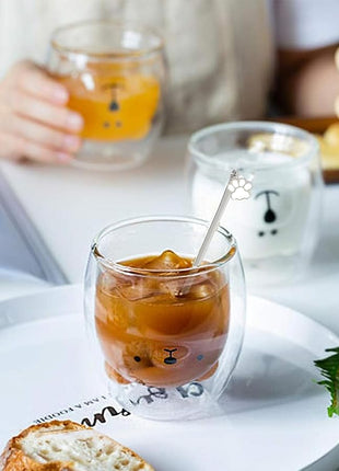 Bear Cute Mugs Kawaii Double Wall Glass Coffee Tea Mill Yogurt Cup Funny Novelty Gift for Women Her Friends Office Birthday Christmas