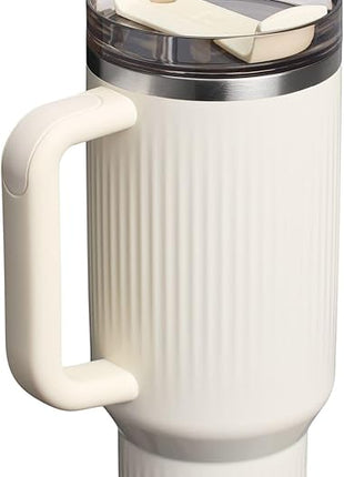 STANLEY Quencher H2.0 Tumbler with Handle and Straw 40 oz | Flowstate 3-Position Lid | Cup Holder Compatible for Travel | Insulated Stainless Steel Cup | BPA-Free | Fluted Cream Gloss