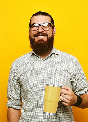 VEGOND 20 oz Tumbler Bulk with Handle Lid and Straw, Stainless Steel Insulated Travel Coffee Mug Set, Spill Proof Double Wall Metal Tumblers Cups, Yellow 6 Pack