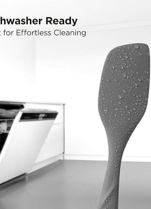 Kitchen Mama WaltzGrip Platinum Silicone Scraping Spatula: Heat Resistant, Seamless, Non Stick for Frying Pan Cookware, Safe, Flexible Bowl Scraper - Ideal for Mixing, Baking, Stirring (Metal Gray)