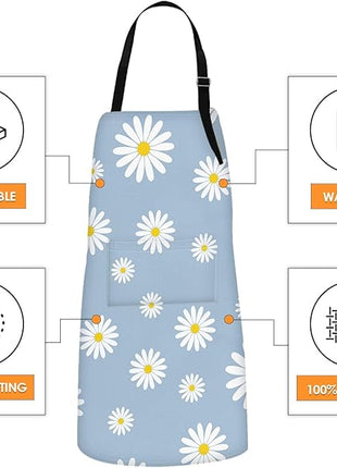 Britimes Apron Home Kitchen Cooking Baking Gardening for Women Men With Pockets Daisies Blue Daisy Flower Sky 32x28 inch