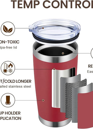 MEWAY 20oz Tumbler Double Wall Vacuum Insulated Travel Mug, Stainless Steel Tumblers with Lid and Straw, Powder Coated Coffee Cups for Cold & Hot Drinks (Red, Set of 1)
