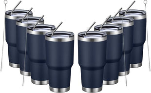 MEWAY 30oz Insulated Tumbler With Lids and Straws,Stainless Steel Double Vacuum Coffee Tumbler Cup, Brush, Durable Powder Coated Coffee Cup for Cold & Hot Drinks(Navy,8 PACK)