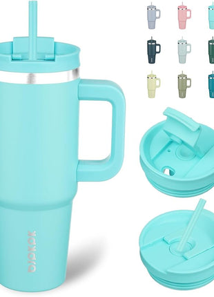 BJPKPK 30 oz Insulated Tumbler With Lid And Straw Stainless Steel Tumblers Cup With Handle For Women And Men,Turquoise