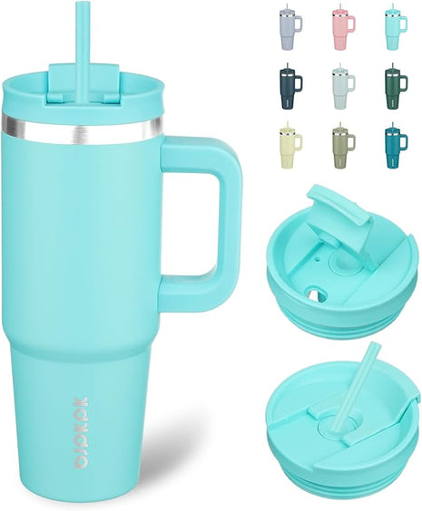 BJPKPK 30 oz Insulated Tumbler With Lid And Straw Stainless Steel Tumblers Cup With Handle For Women And Men,Turquoise