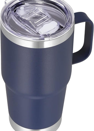 VEGOND 20 oz Tumbler with Handle Lid and Straw, Stainless Steel Insulated Travel Coffee Mug Spill Proof Double Wall Metal Tumbler Cup Keeps Drink Hot and Cold, Navy Blue 1 Pack