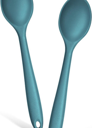 E-far Silicone Cooking Spoon Set of 2, Heat Resistant Kitchen Spoons Utensils Nonstick Mixing Spoon for Baking Stirring Serving, Non-Toxic & Dishwasher Safe (Blue)