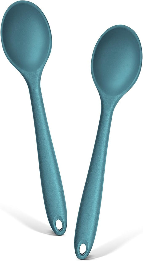 E-far Silicone Cooking Spoon Set of 2, Heat Resistant Kitchen Spoons Utensils Nonstick Mixing Spoon for Baking Stirring Serving, Non-Toxic & Dishwasher Safe (Blue)