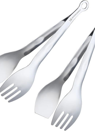 MSY BIGSUNNY 9 Inch Serving Tongs, Stainless Steel Metal Tongs for Cooking, Barbecue, Grilling, Buffet - Set of 2, Silver
