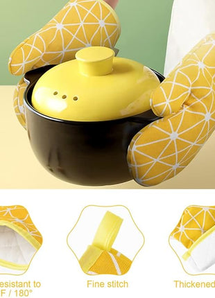 AUAUY Oven Mitts and Potholders BBQ Gloves-Oven Mitts and Pot Holders with Recycled Infill Silicone Non-Slip Cooking Gloves for Cooking Baking Grilling (6-Piece Set,Yellow)