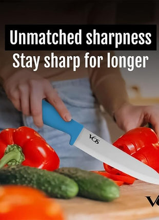Vos Ceramic Knife Set with Peeler, Ceramic Knives Set For Kitchen, Ultra Sharp Kitchen Knife Set with Covers, 3" 4" 6" Paring, Utility & Chef Knife, Ultra Sharp, Lightweight, Dishwasher safe (Blue)