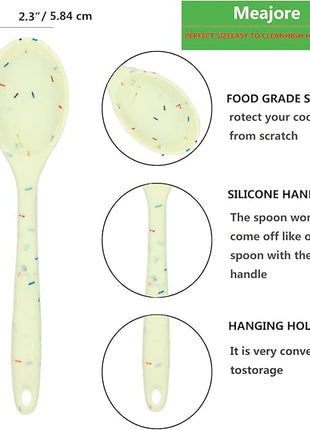 2 Pcs Silicone Spoons for Cooking Heat Resistant, Hygienic Design Cooking Utensi Rubber Spoons for Kitchen Cooking Baking Stirring Mixing Tools (Rainbow White)