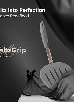 Kitchen Mama WaltzGrip Platinum Silicone Pancake Spatula Turner: Heat Resistant Flexible, Stainless Steel Core, Nonstick, Dishwasher Safe, Flipper – Ideal Kitchen Cookware Egg, Fish, Meat (Metal Gray)