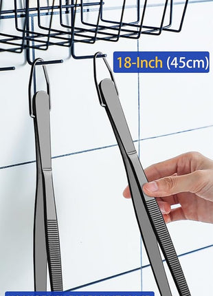 JETKONG 2 Pcs 18 Inch (45cm) Stainless Steel Grill Tongs Heavy Duty Giant Tweezer Tongs, Extra Large Tweezers Tools for Cooking, Grilling, BBQ and Turning Food (Black)
