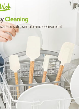 Silicone Spatula Set, Food Grade Rubber Spatula-4 Piece Nonstick Rubber Spatulas, Spoonula, Jar Scraper for Cooking, Baking, Mixing, Frosting - Heat Resistant Up to 600°F (Spatulas-Off White)