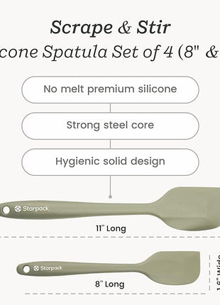 StarPack 'Scrape & Stir' Silicone Spatula Set (4 Pcs) - Heat Resistant Spatula Set 600°F - Food Grade Kitchen Spatulas - Nonstick Silicone Baking & Cooking Spatulas - Rubber Turner Set for Kitchen Use