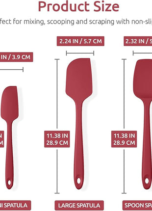 U-Taste Silicone Spatula Set: 600ºF High Heat Resistant, Seamless Food Grade Flexible Rubber Kitchen Cooking Mixing Baking Scraper for Nonstick Cookware Set of 3 (Red)