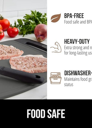 GORILLA GRIP BPA-Free Reversible Kitchen Cutting Board Set of 3, US Designed, Nonporous, Juice Grooves Catch Liquid, Slip Resistant Border, Dishwasher Safe, Durable Food Chopping Boards, Black Gray