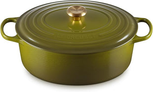 Le Creuset Enameled Cast Iron Signature Oval Dutch Oven, 8 qt., Olive with Gold Knob