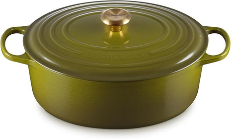 Le Creuset Enameled Cast Iron Signature Oval Dutch Oven, 8 qt., Olive with Gold Knob