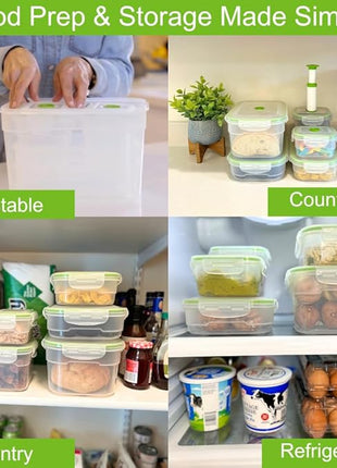 Lasting Freshness BPA-Free Plastic Vacuum Seal Containers with Hand Pump – Airtight Food Storage, Meal Prep & Pantry Organization, Preserves Freshness 5X Longer, 11-Piece Set