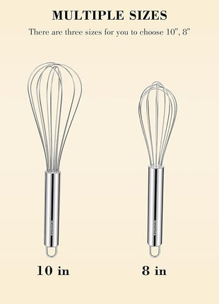 NileHome Whisk, Stainless Steel Wisk Set 8" 10" Kitchen Whisk Wisking Tool Kitchen Wisk Wire Whisks for Cooking, Whisking, Blending, Beating, Stirring-…