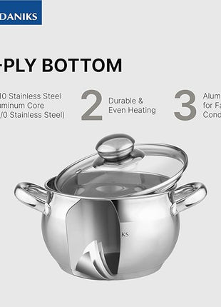 Daniks Classic 6-Piece Stainless Steel Induction Cookware Set – Dishwasher Safe Pots with Lids, Measuring Scale, Silver