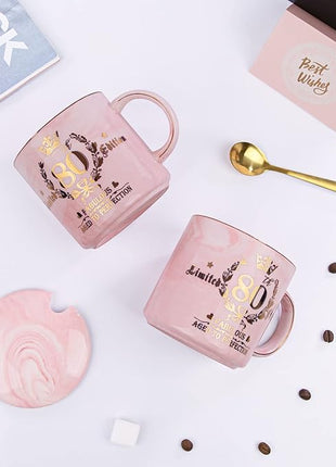 80th Birthday Gifts for Women, 14oz Pink Coffee Mug with Gold Pattern, Best Gifts for 80 Year Old Grandma, Mom, Sister, Friend, Fabulous 80 Limited Edition, 1943 Birthday Gifts for Women.