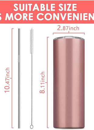 8 Pack Stainless Steel Skinny Tumbler, 20 OZ Double-Insulated Water Tumbler Cup with 8 Straw and 4 Brush, Vacuum Travel Mug Gift for Hot Cold Drinks with Cleaning(Assorted Colors)
