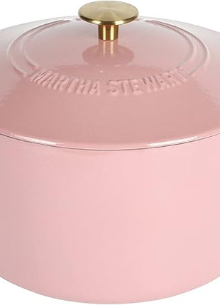 MARTHA STEWART Gatwick 7 QT Enamel Cast Iron Dutch Oven Pot with Lid, Pink